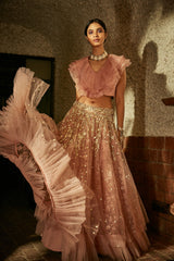 Blush Pink Ruffle Top and Lehenga Set