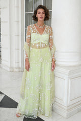 Sapna Gulati In Our Lime Green Net Peplum Sharara Set