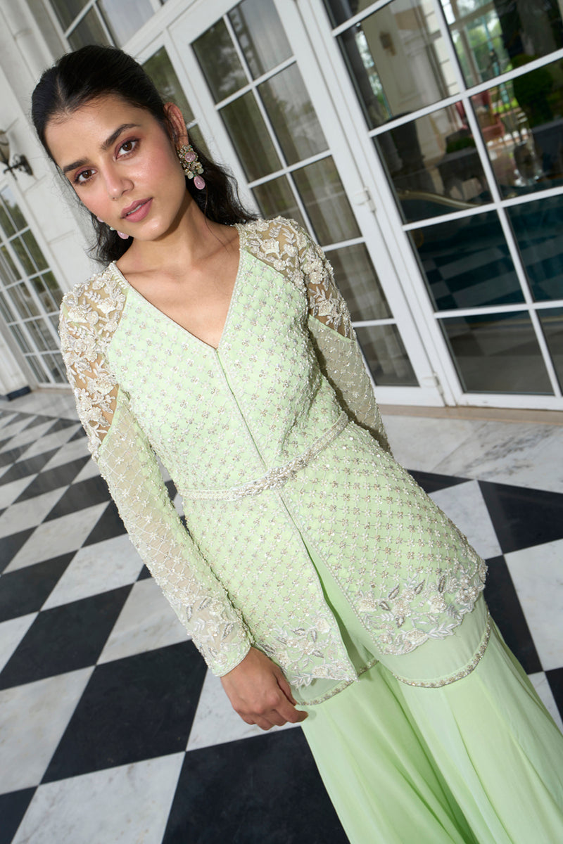 Lime Green Peplum Sharara Set