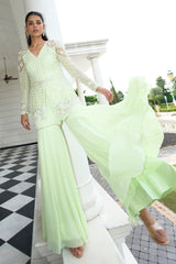 Lime Green Peplum Sharara Set