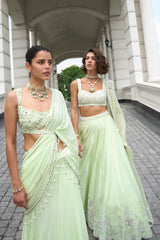 Lime Green Stitched Saree