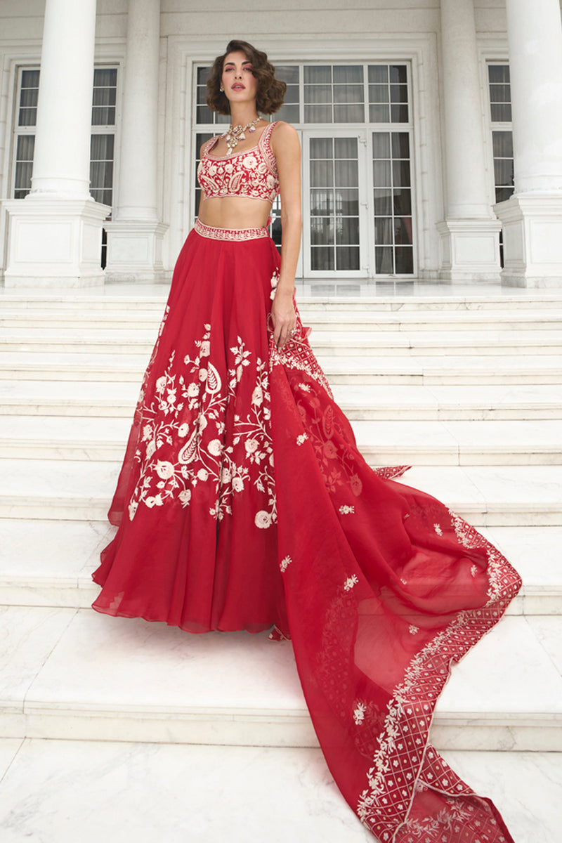 Red Organza Lehenga Set