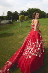 Red Organza Lehenga Set