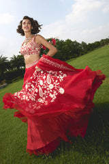 Red Organza Lehenga Set