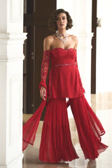 Red Off Shoulder Top and Sharara Set