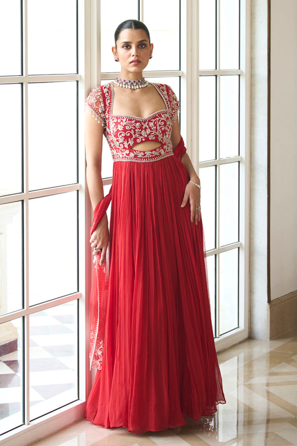 Red Anarkali Set