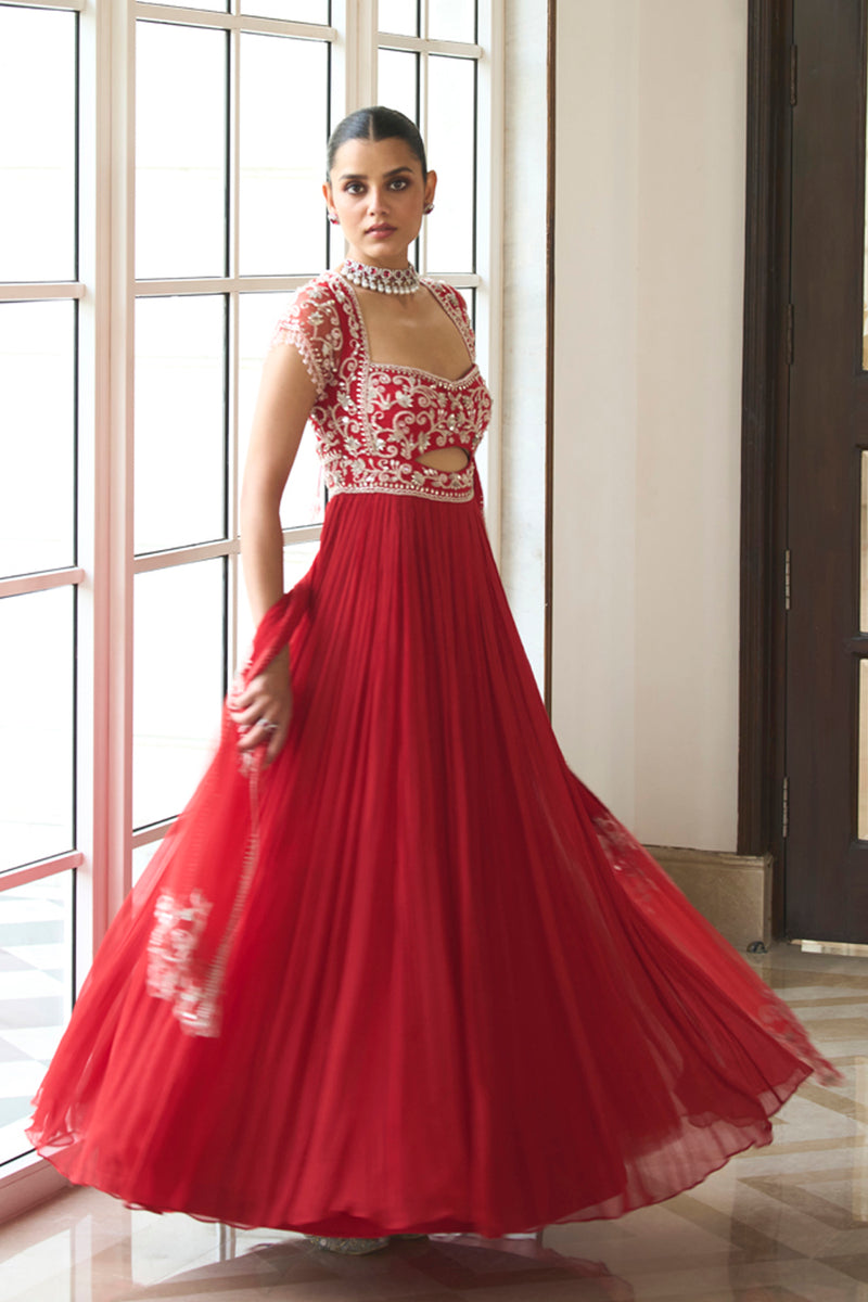 Red Anarkali Set