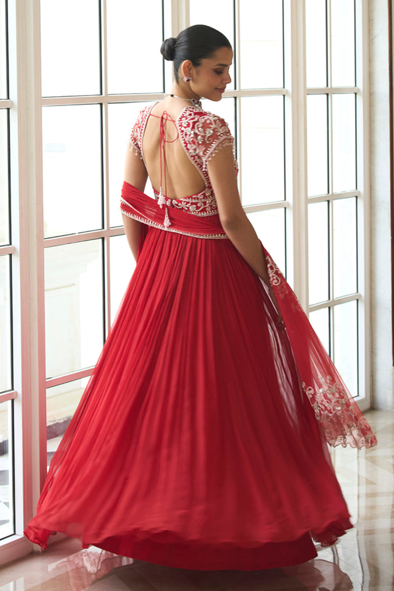 Red Anarkali Set