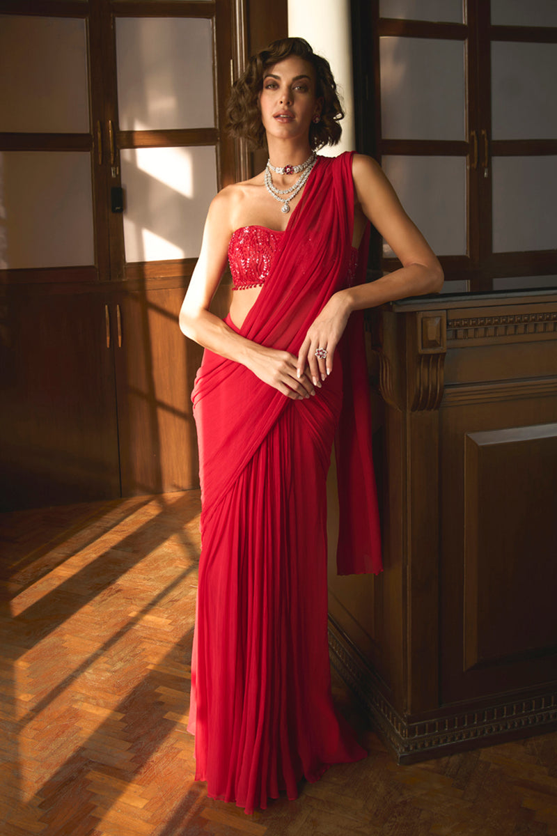 Red Bustier Saree