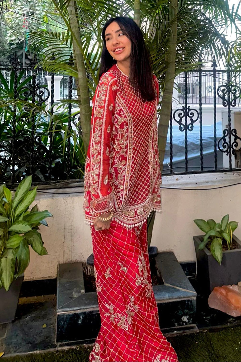 Reshma Arora In Our Red Organza Kurta and Pants Set