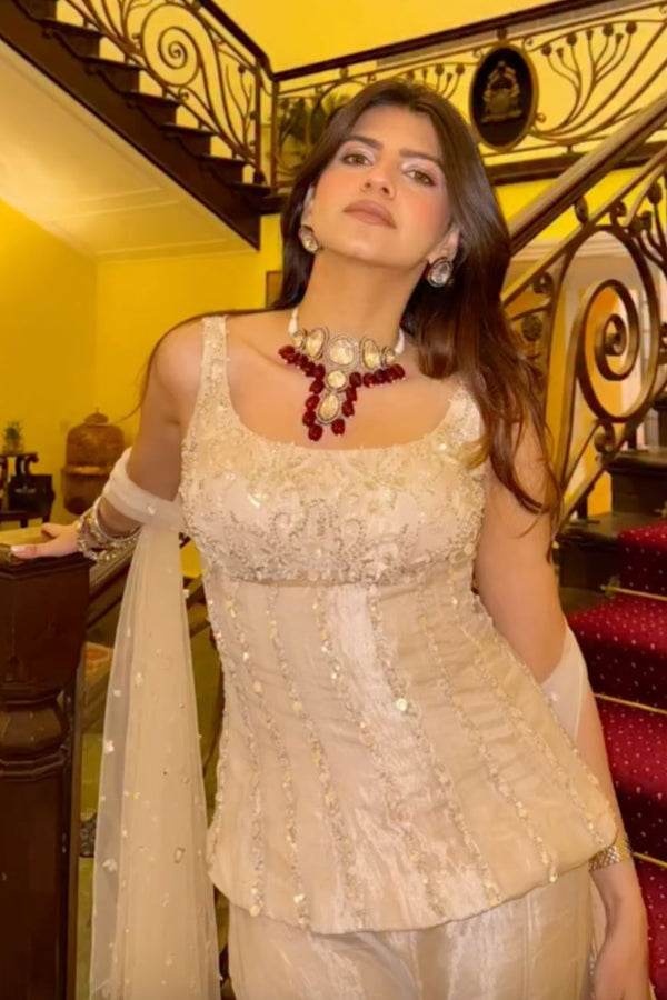 Dhriti Mehra In Our Tissue Sharara and Corset Set