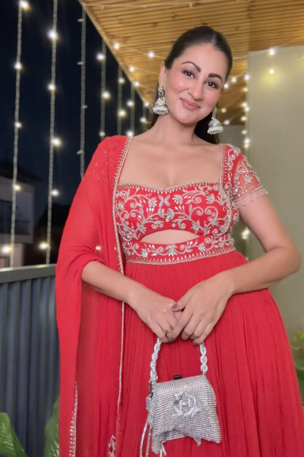 Sukhneet Wadhwa In Our Red Anarkali Set