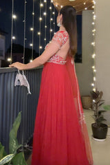 Sukhneet Wadhwa In Our Red Anarkali Set