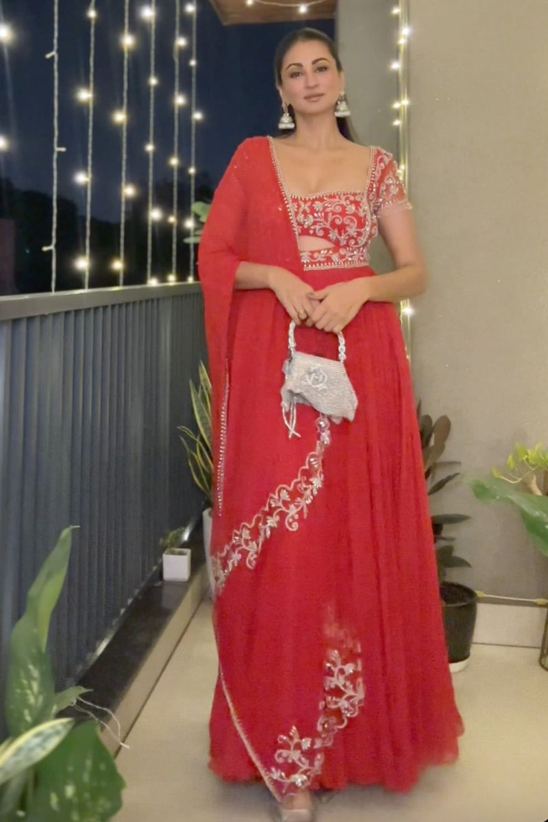 Sukhneet Wadhwa In Our Red Anarkali Set