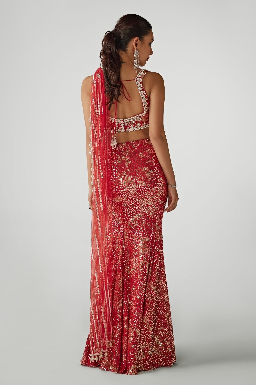sequin dress saree Tina Sequin Pre-Draped Saree M