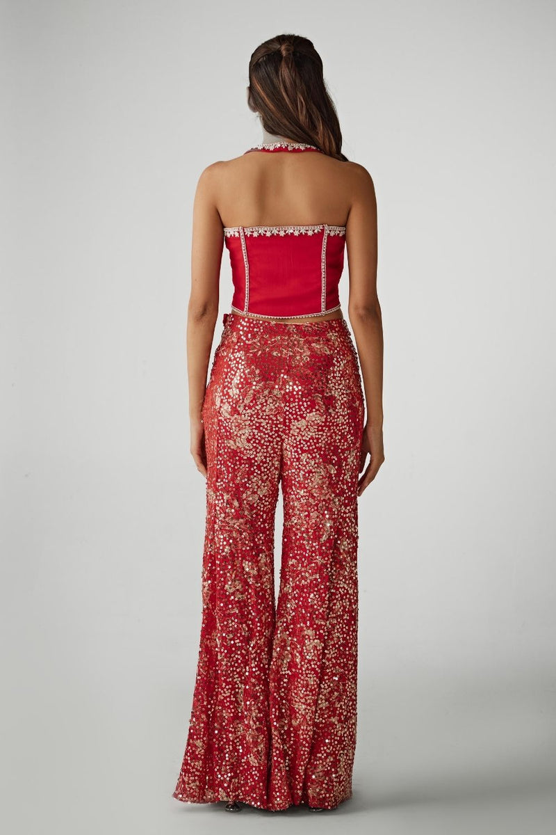 Red Corset With Printed Sequin Pants