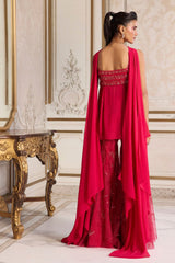 Magenta Flowy Peplum With Sharara Set