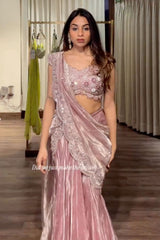 Champagne Rose Pre-Draped Saree