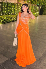 Medha In Our Orange Pre-Draped Saree