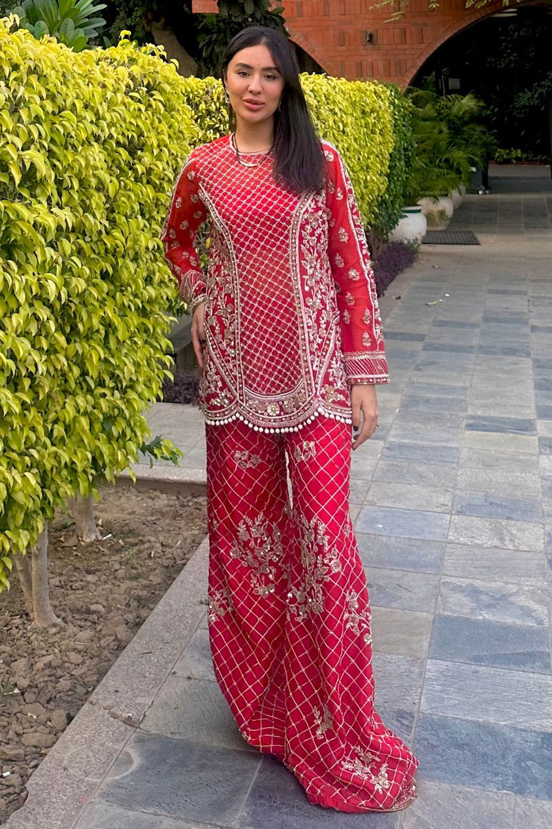 Reshma Arora In Our Red Organza Kurta and Pants Set