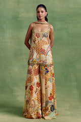 Ivory Boho Print Embroidered Kurta-Sharara Set
