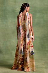 Ivory Boho Print Embroidered Kurta-Sharara Set