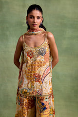 Ivory Boho Print Embroidered Kurta-Sharara Set