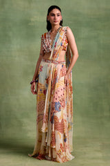 Ivory Boho Print Saree