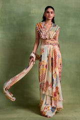 Ivory Boho Print Saree