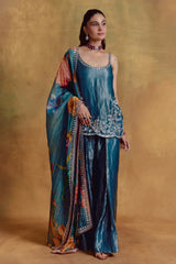 Teal Tissue Kurta and Farsi Salwar Set
