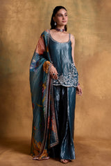 Teal Tissue Kurta and Farsi Salwar Set