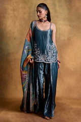 Teal Tissue Kurta and Farsi Salwar Set