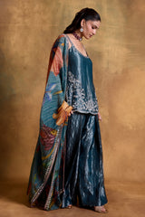 Teal Tissue Kurta and Farsi Salwar Set