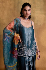 Teal Tissue Kurta and Farsi Salwar Set