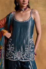 Teal Tissue Kurta and Farsi Salwar Set