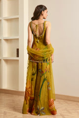 Olive Green Floral Print Kurta-Sharara Set