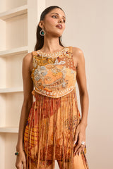 Rust Boho Print Tasseled Peplum and Sharara Set