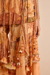 Rust Boho Print Tasseled Peplum and Sharara Set