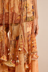 Rust Boho Print Tasseled Peplum and Sharara Set