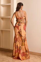 Rust Boho Print Tasseled Peplum and Sharara Set