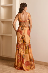 Rust Boho Print Tasseled Peplum and Sharara Set