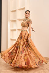 Rust Boho Print Embroidered Lehenga Set