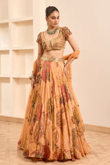 Rust Boho Print Embroidered Lehenga Set