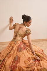 Rust Boho Print Embroidered Lehenga Set