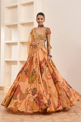 Rust Boho Print Lehenga Set