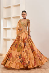 Rust Boho Print Lehenga Set