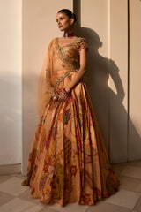 Rust Boho Print Lehenga Set