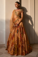 Rust Boho Print Lehenga Set