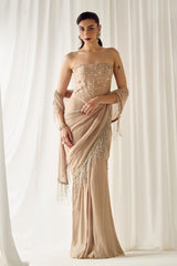 Biege Tube Corset With Saree