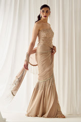 Biege Tube Corset With Saree